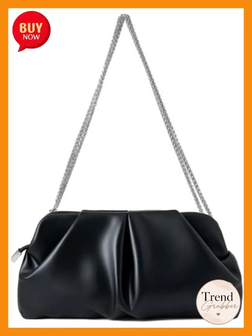 PU Leather Ruched Clutch Evening Bag Detachable Chain Crossbody